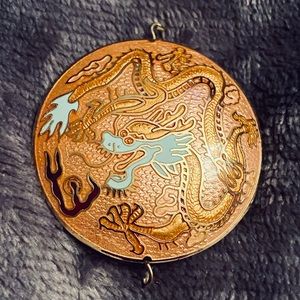 Cloisonné Dragon Pendant Rose Gold and Blue with Gold